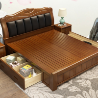 Chinese solid wood bed double 1.8m * 2.0m 1.5m high box storage bed